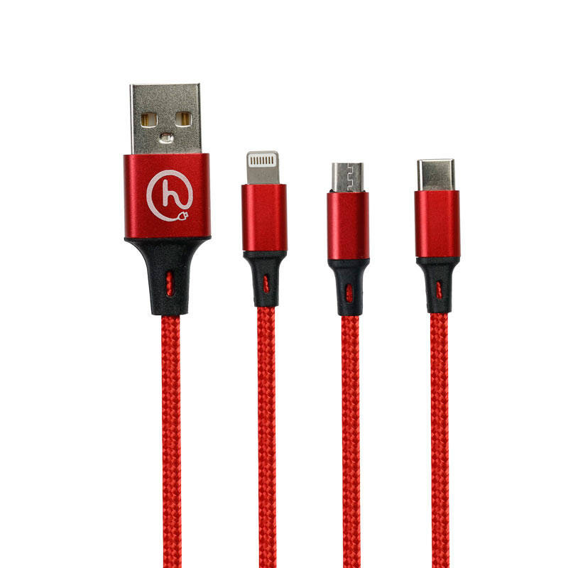 کابل تبدیل USB به لایتنینگ/USB-C/microUSB مدل HSX-082 طول 1.2 متر