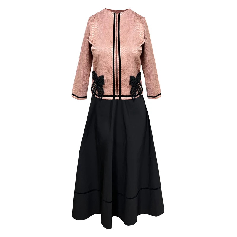 ست کت و دامن زنانه مدل ژاکارد پاپیونی