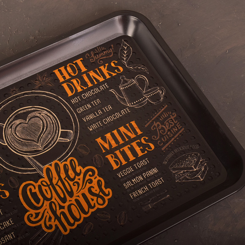 سینی بدون دسته طرح Hot Drinks سایز 26*20 سانتی متر