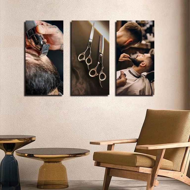 تابلو شاسی بکلیت طرح آرایشگاه مردانه مدل SH-5054 مجموعه 3 عددی