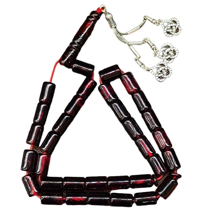 تسبیح نقره جات بافندگان مدل کهربا معطر کد 12400