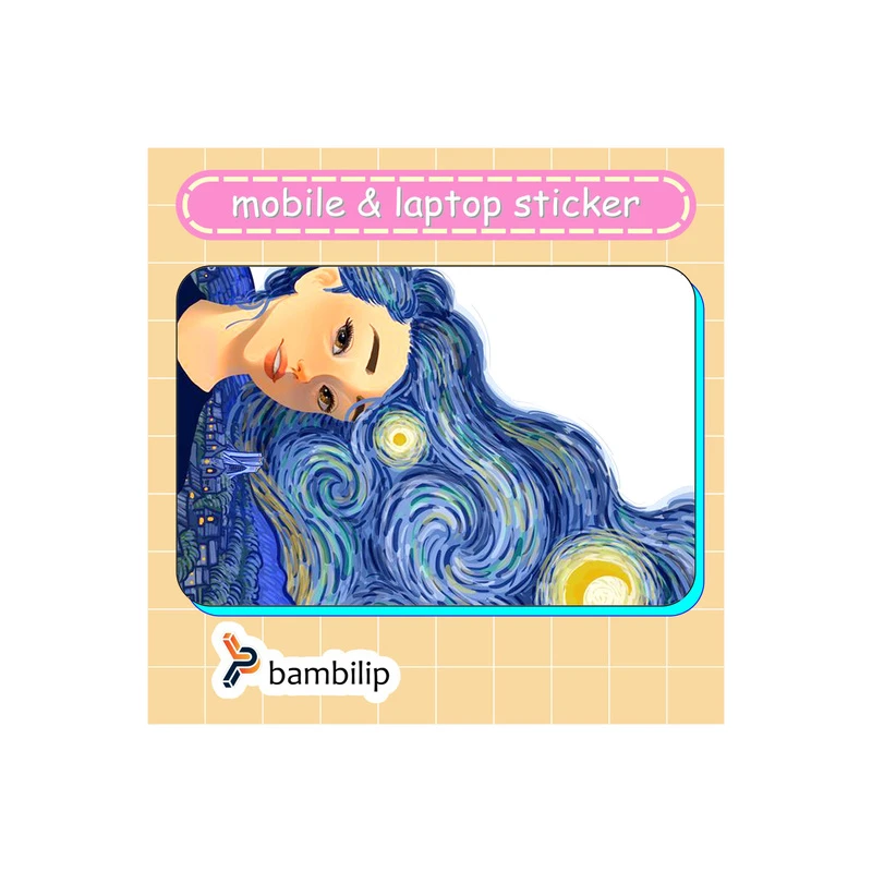استیکر بامبیلیپ مدل کارت عابر طرح دختر با موهای شب ستاره باران کد 9016959