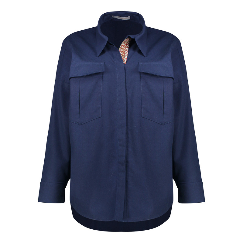 شومیز آستین بلند یقه برگردان زنانه دیجی استایل اسنشیال مدل cbK-44 رنگ سرمه ای