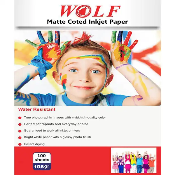 کاغذ چاپ عکس کوتد ولف مدل  PN-108G سایز A4 بسته 100 عددی