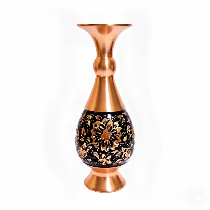 گلدان مسی مدل الماس تراش طرح گلهای استوایی کد 01