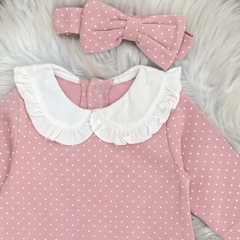 ست سرهمی و هدبند نوزادی مدل خال خالی