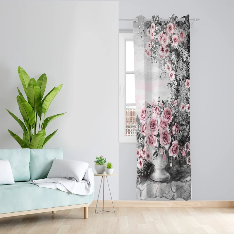 پرده طرح گل مدل مخمل پانچی کد L 1026R Z سایز 140x200 سانتی متر