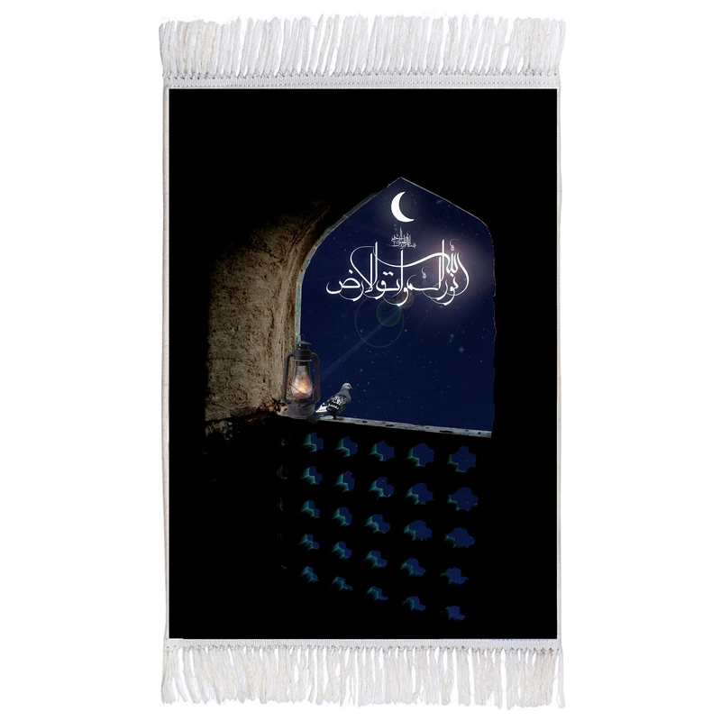 فرش ماشینی دیوارکوب اطلس آبی مدل سوره نور کد T3514