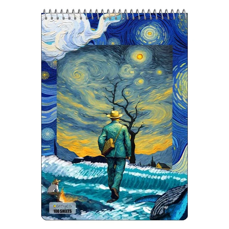 دفتر شطرنجی 100 برگ کارنیکا طرح شب پرستاره فانتزی ون گوگ Fantasy Starry Night Van Gogh کد 70832
