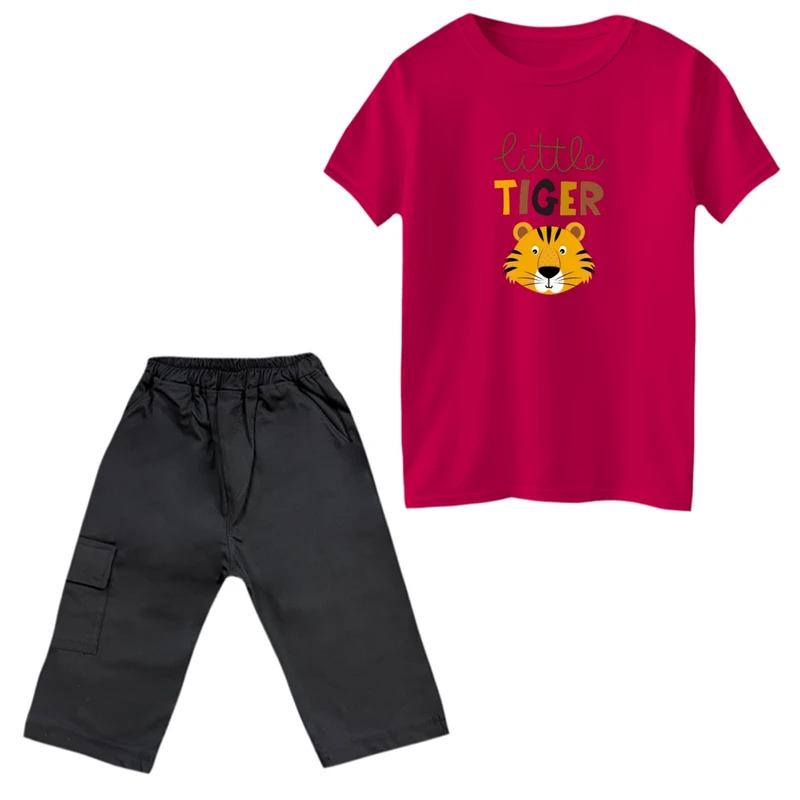 ست تی‌شرت و شلوارک پسرانه مدل ببر کوچک