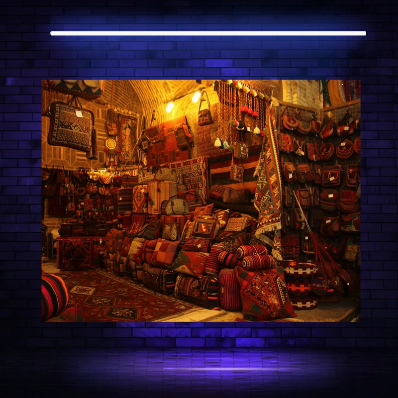 پوستر پارچه ای مدل بک دراپ بلک لایت کیف سنتی دست بافت کد GR1445