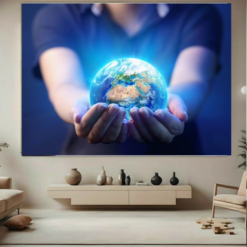 تابلو بوم طرح مخمل جهان مدل نگهداری از زمین کد BK23011