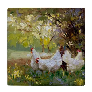 کاشی کارنیلا طرح مرغها در چمنزار مدل لوحی کد klh1962