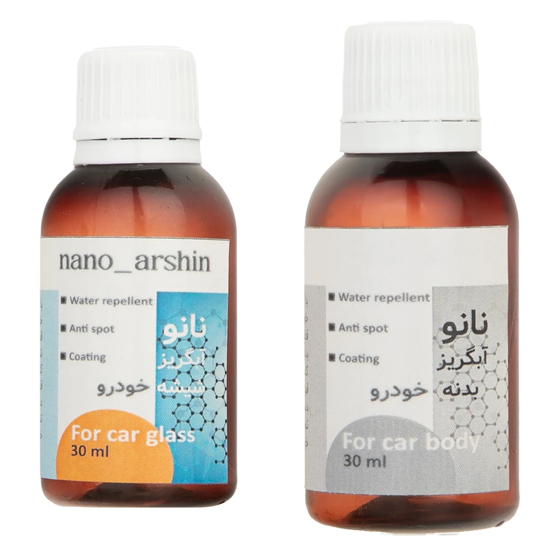 محلول نانو آبگریز ضد لک و ضد خش بدنه و شیشه خودرو آرشین مدل T1_T2 حجم 30 میلی لیتر بسته دو عددی