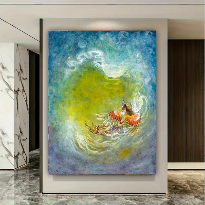 پوستر پارچه ای طرح مخمل نقاشی سنتی مدل پرنده و جزیره کد PY526