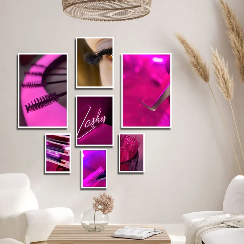 تابلو بکلیت طرح سالن زیبایی و کاشت مژه مدل W-2851 مجموعه 7 عددی