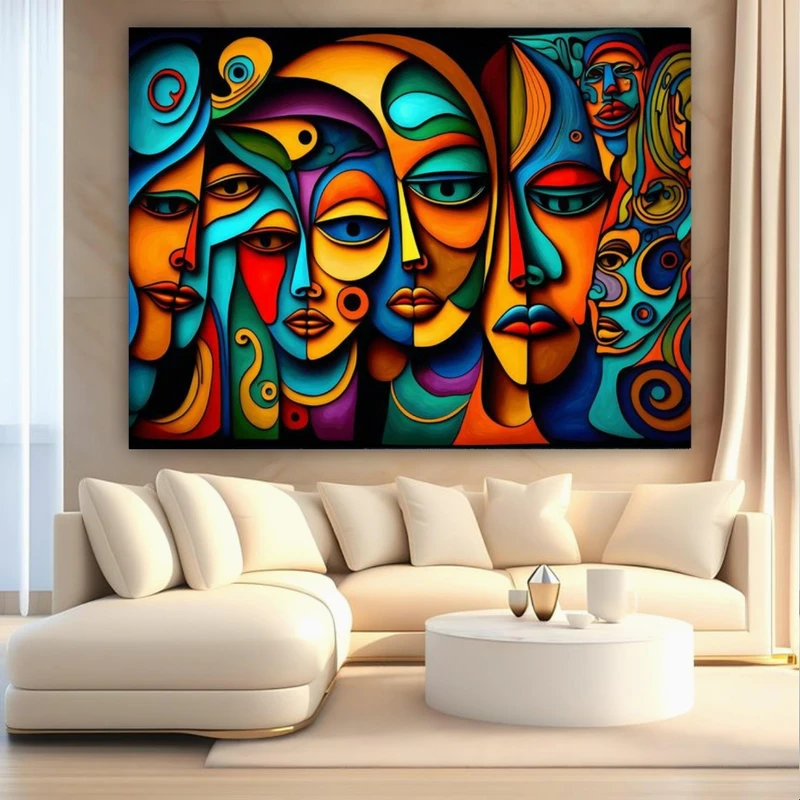 تابلو بوم طرح مخمل پرتره غمگین مدل رنگارنگ کد FP106556