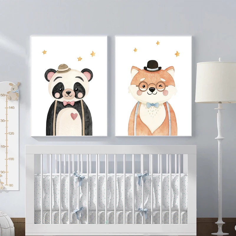 تابلو کودک و نوزاد مدل Elfap_Watercolor Fox Panda مجموعه 2 عددی