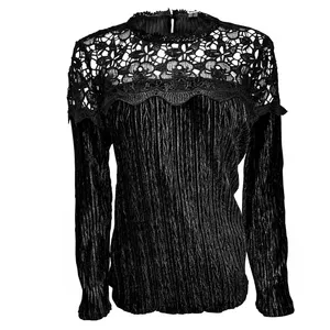بلوز زنانه مدل مخمل یقه گیپور کد  00134