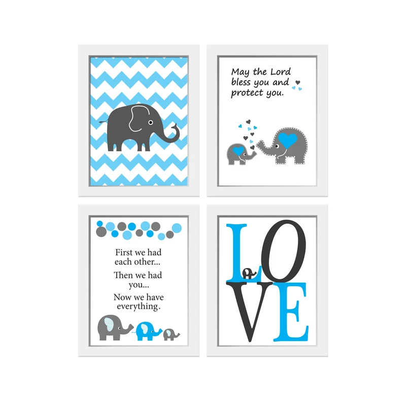 تابلو کودک و نوزاد مدل Playful elephant  مجموعه 4 عددی
