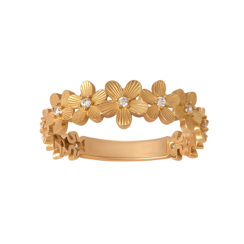 انگشتر طلا 18 عیار زنانه نیکان گلد مدل گلدار سایز 55