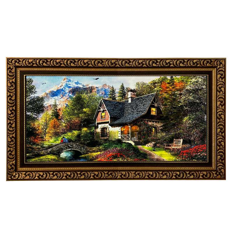 تابلو فرش ماشینی طرح دستبافت مدل خانه جنگلی کد 7526