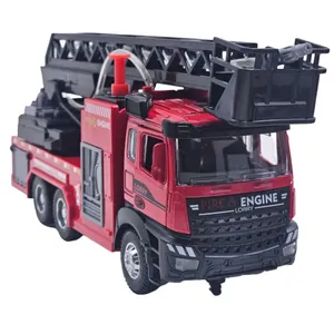 ماکت ماشین ناب سل مدل کامیون آتش نشانی فلزی بالابر آب پاش موزیکال چراغدار