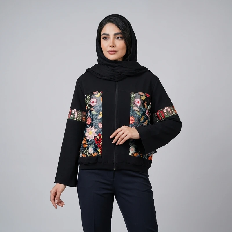 بامبر جکت زنانه مدل کرپ تور گلدوزی کد AK1657