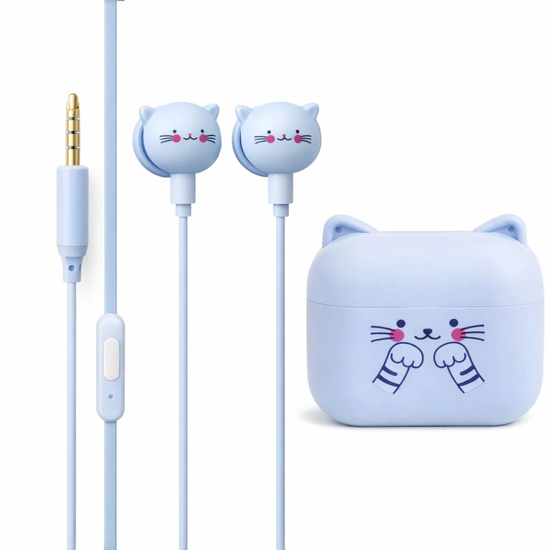 هندزفری طرح فانتزی گربه مدل kinbni به همراه کیف هندزفری 