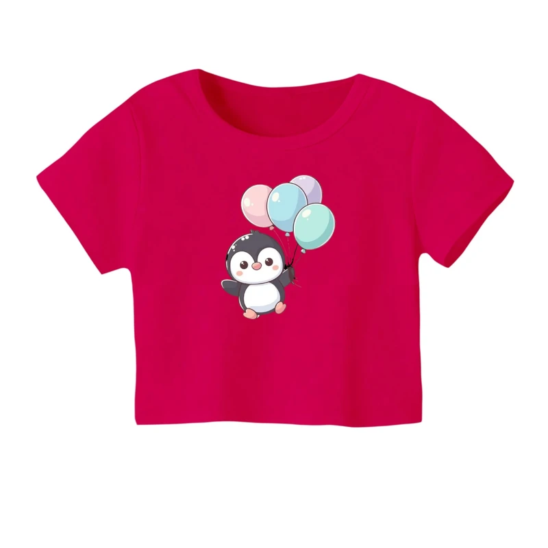 کراپ‌ تی‌شرت آستین کوتاه زنانه مدل پنگوئن کد ۴