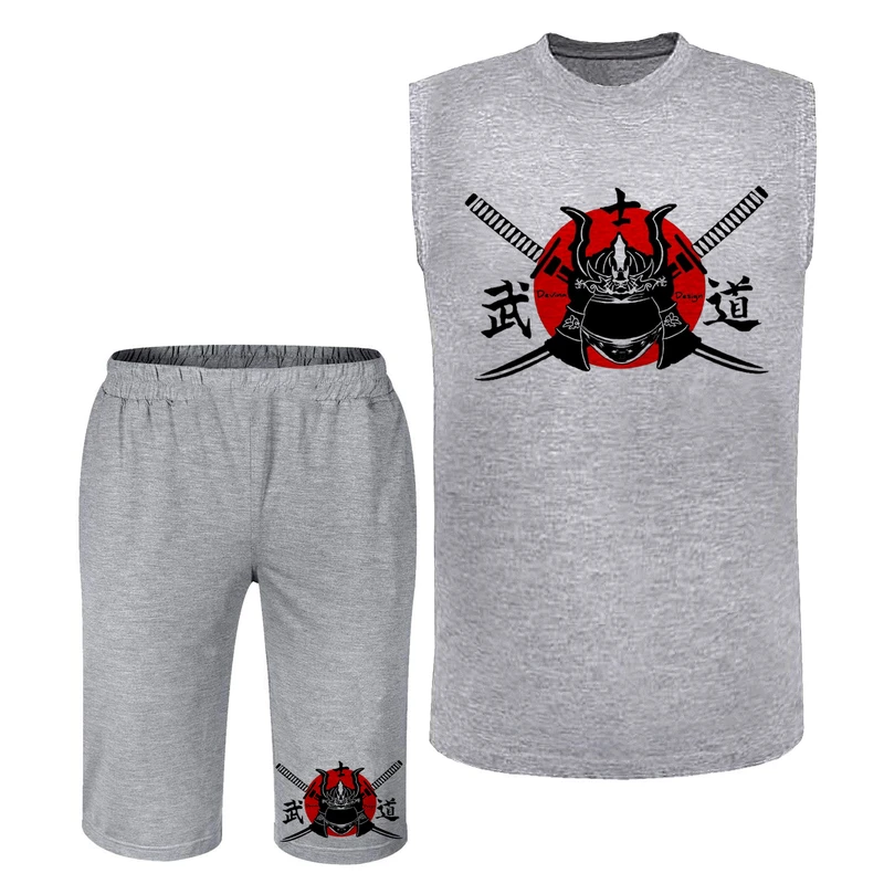 ست تاپ و شلوارک راحتی مردانه مدل مبارز A509 رنگ طوسی