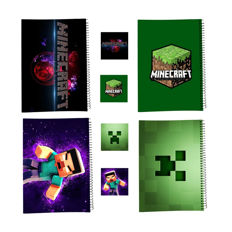 دفتر مشق 100 برگ طرح ماینکرفت کد Minecraft A2 به همراه برچسب مجموعه 8 عددی