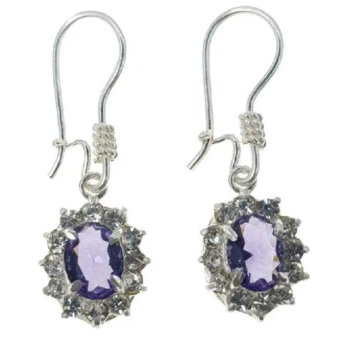 نیم ست نقره زنانه مدل سنگ آمیتیست کد P4400