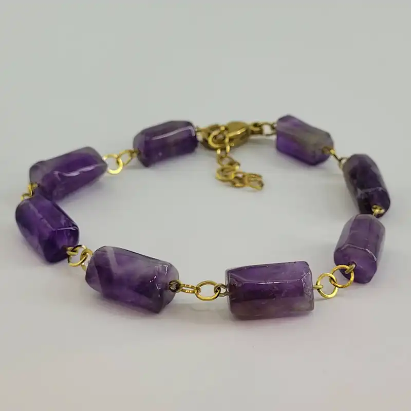 دستبند زنانه مدل سنگ آمیتیست استوانه  کد 18