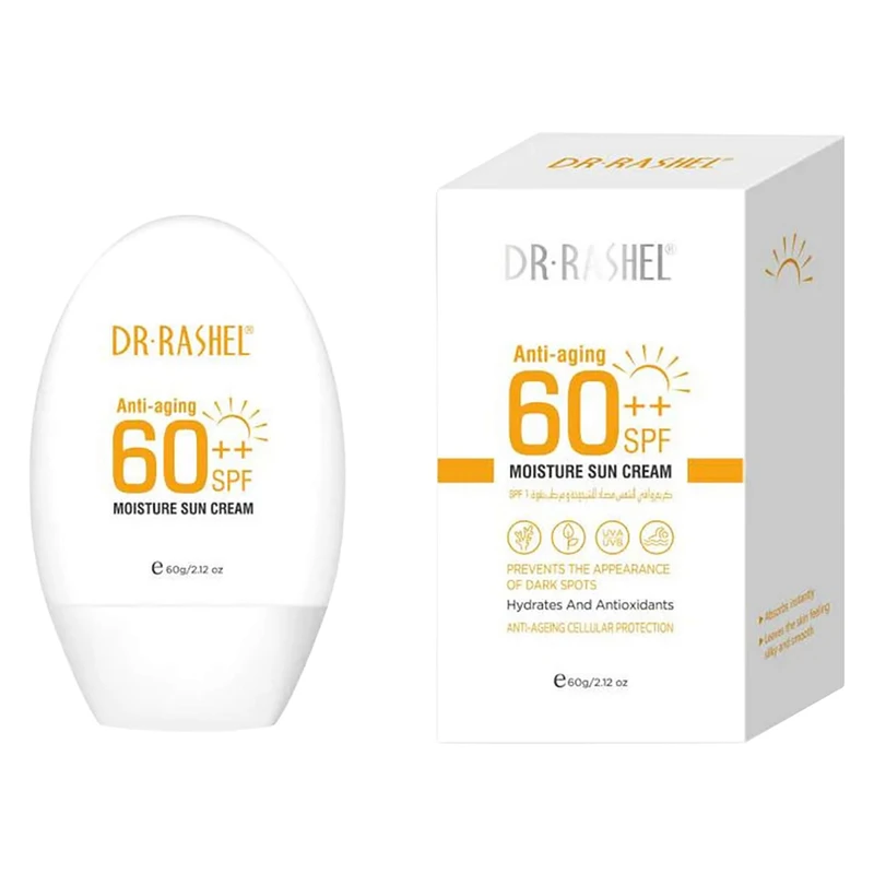 کرم ضد آفتاب بدون رنگ دکتر راشل SPF60 مدل 001 محافظ UVA ،UVB، ضد آب، مناسب انواع پوست حجم 60 میلی‌لیتر