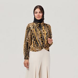 کراپ شومیز آستین بلند یقه برگردان زنانه برنس مدل 30120
