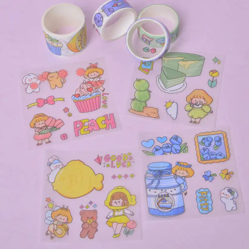 چسب نواری مدل واشی طرح فانتزی دخترانه به همراه استیکر کد2 مجموعه 8عددی