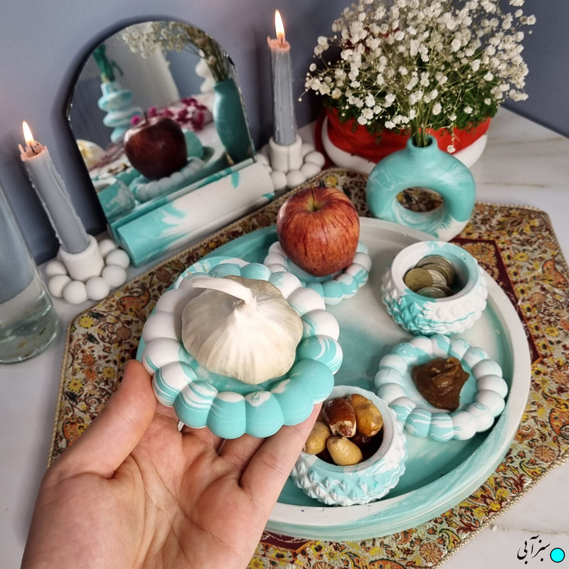 مجموعه ظروف هفت سین 8 پارچه طرح سنگ مدل هلنا