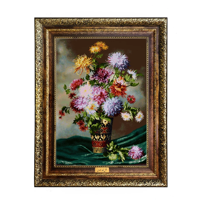 تابلو فرش ماشینی نقش نگار رضوی طرح گل کد 463H