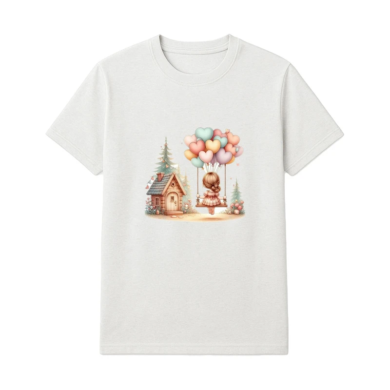 تی‌شرت آستین کوتاه راحتی دخترانه مدل دخترک بادکنکی کد 01