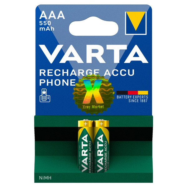 باتری نیم قلمی قابل شارژ وارتا مدل Recharge accu phone 550 mAh XRAY بسته دو عددی