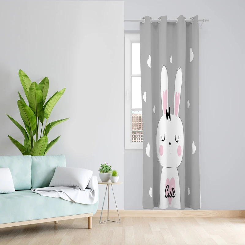 پرده طرح کودک خرگوش مدل مخمل پانچی کد L 1746 Z سایز 140x200 سانتی متر