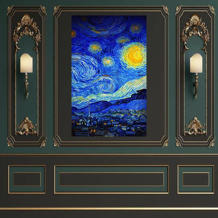 تابلو شاسی طرح مخمل نقاشی ونگوک مدل شب پر ستاره کد AR31104