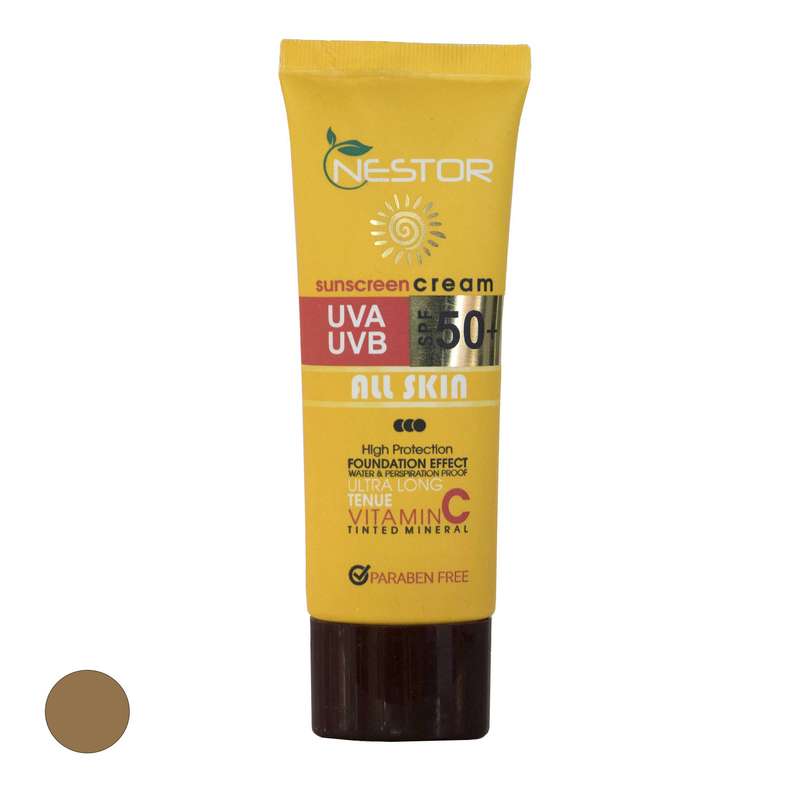 کرم ضد آفتاب رنگی نستور SPF50 مدل ویتامین C مناسب انوع پوست حجم 100 میلی لیتر کرم ضد آفتاب رنگی نستور SPF50 مدل ویتامین C مناسب انوع پوست حجم 100 میلی لیتر