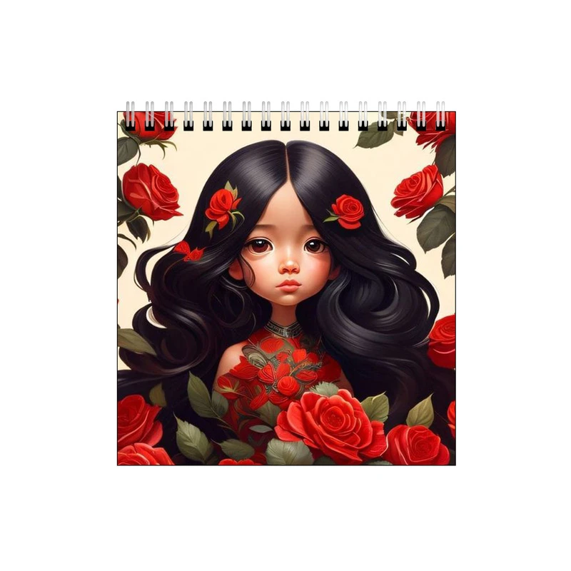 دفتر طراحی طرح دختر و گل های سرخ کد 7381324