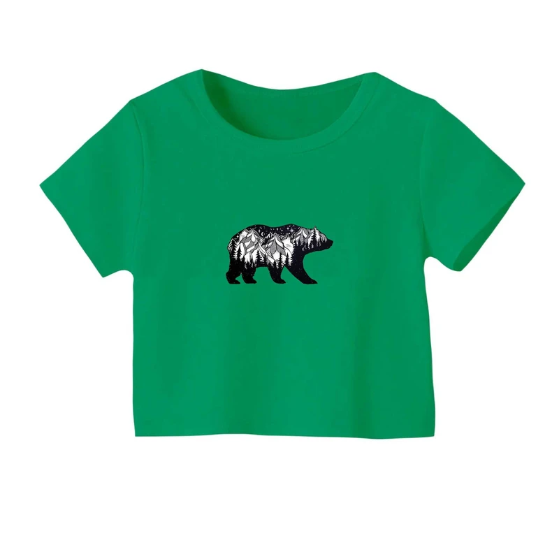 کراپ‌ تی‌شرت آستین کوتاه زنانه مدل خرس کد1