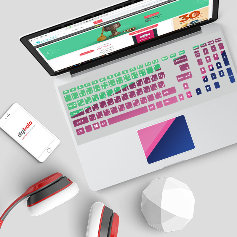 استیکر لپ تاپ مدل 90 hk به همراه برچسب حروف فارسی کیبورد