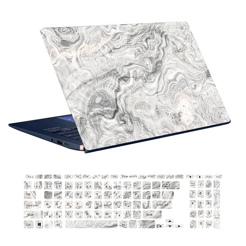 استیکر لپ تاپ توییجین و موییجین طرح Marble کد 16 مناسب برای لپ تاپ 15.6 اینچ به همراه برچسب حروف فارسی کیبورد 