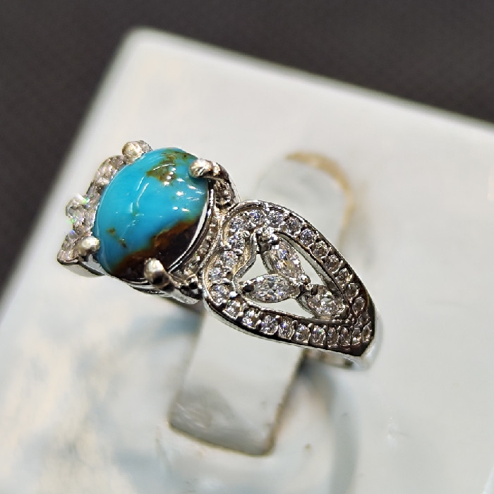 انگشتر نقره زنانه مدل سنگ فیروزه نیشابور کد 667