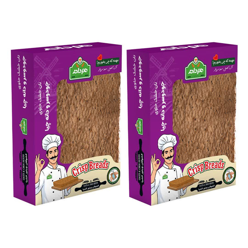 نان خشک حاوی جو دوسر و دانه چیا هم دانه - 300 گرم بسته 2 عددی